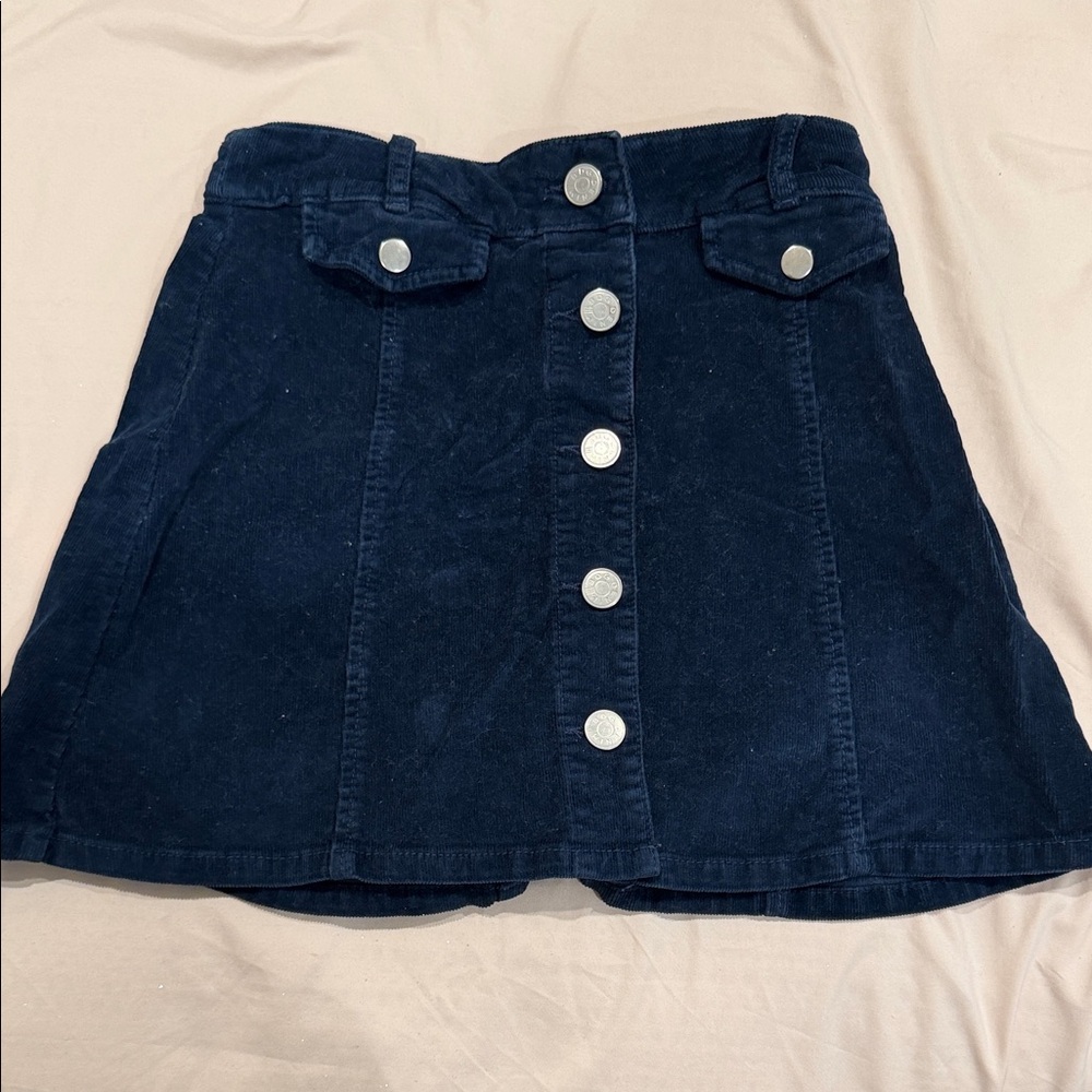 BDG Dark Blue Button-Front Mini Skirt